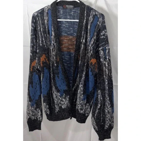 VTG Scandia‎ Cardigan Sweater Mens L Abstract Eclectic Grandpa Kurt Cobain USA - Picture 3 of 10